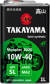 Масло моторное TAKAYAMA Mototec 3000 4T SAE 10W-40 API SL JASO MA-2 металл 1л (1*12шт)
