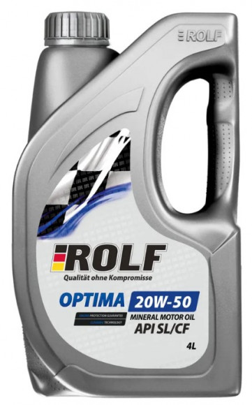 Масло мотор. ROLF Optima SAE 20W50 API SL/CF ПЛАСТИК 4л (1*4шт)