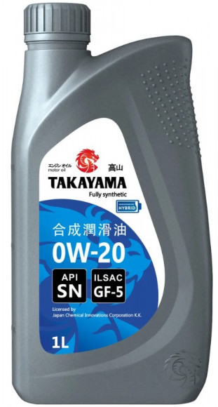 Масло моторное TAKAYAMA SAE 0W20 ILSAC GF-5 API SN ПЛАСТИК (1л) 1*12шт