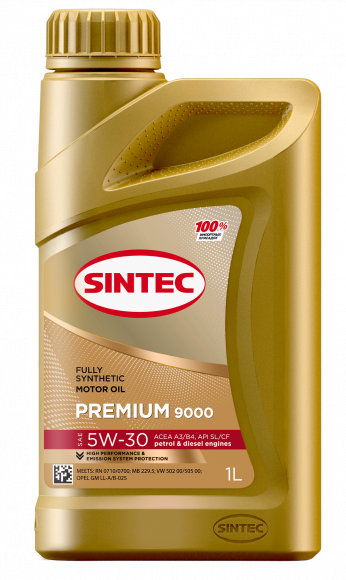 Масло мотор. SINTEC PREMIUM 9000 SAE 5W30 ACEA A3/B4 API SL/CF (1л) 1*12шт
