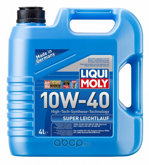 Масло мотор. 10W40 Liqui Moly Super Leichtlauf SN A3/B4 пластик (4 л.) 1*4 шт. (1916)