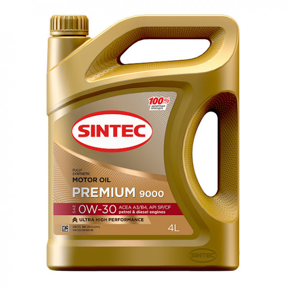 Масло мотор. SINTEC PREMIUM 9000 SAE 0W30 ACEA A3/B4 API SP/CF 4л (1*4шт)